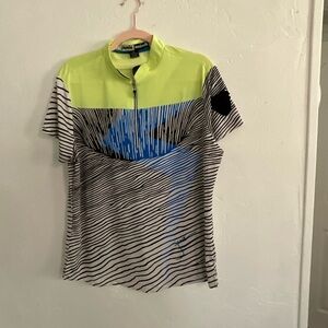 Jamie Sadock Sunsense Lime Green Blue Stripe Golf Top XL
